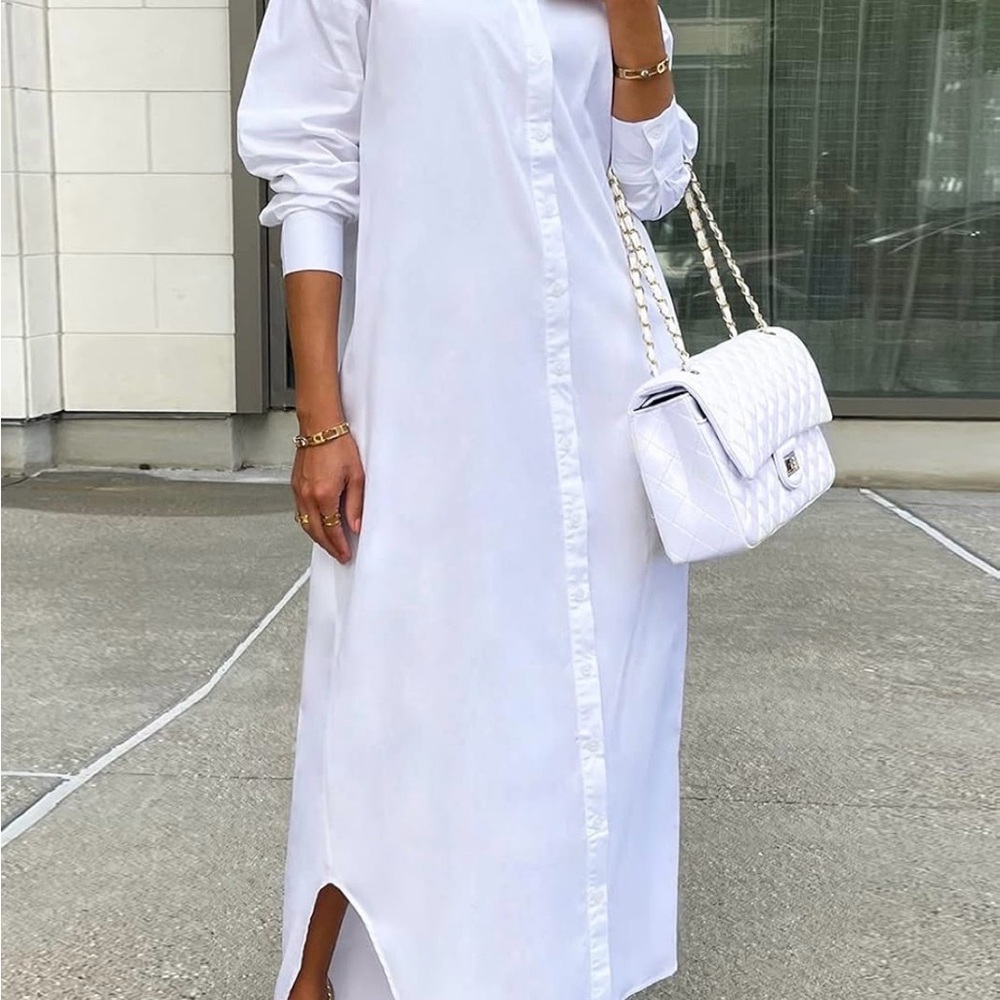 White Button-Front Shirt Dress